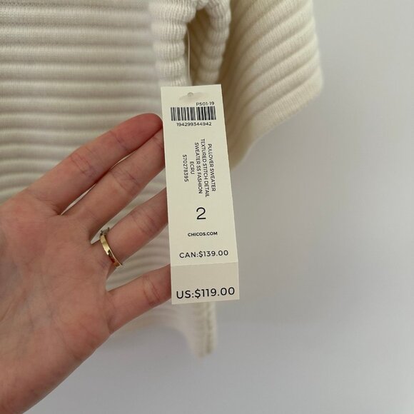 NEW Chicos Texture Pullover Sweater Size 2 (Large) Cashmere Blend Cream Knit - Picture 3 of 9